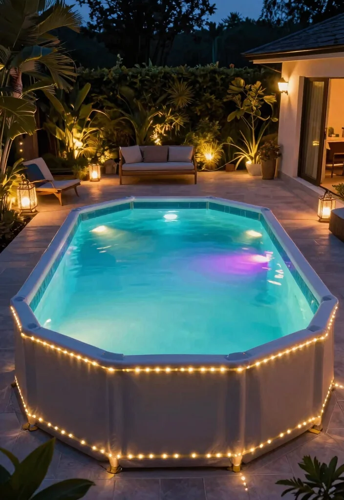10 Luxury Above Ground Fiberglass Pool Ideas You Will Love 10. Luxe Lighting Features 0