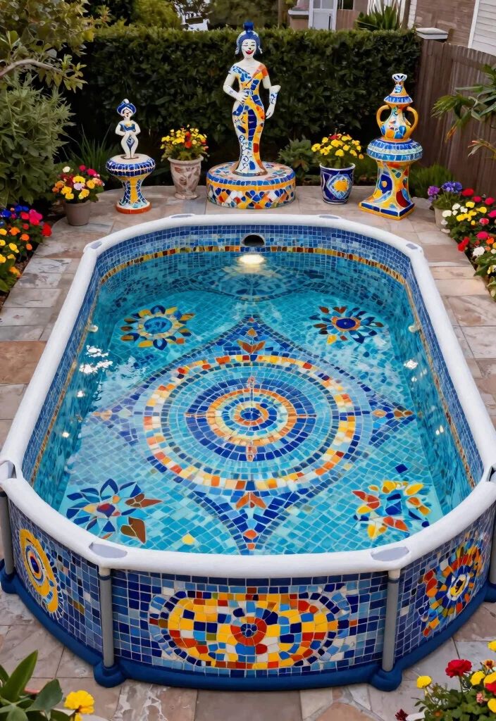10 Luxury Above Ground Fiberglass Pool Ideas You Will Love 7. Artistic Pool Mosaic 0