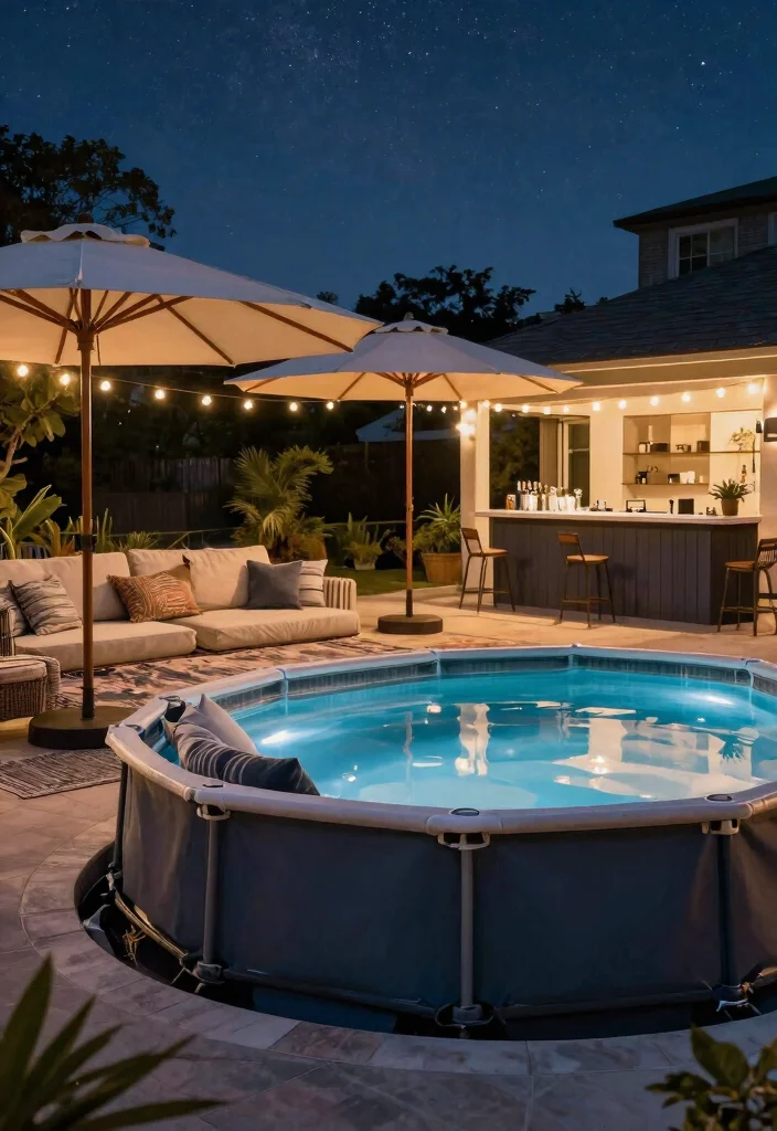 10 Luxury Above Ground Fiberglass Pool Ideas You Will Love 8. Evening Lounge Experience 0