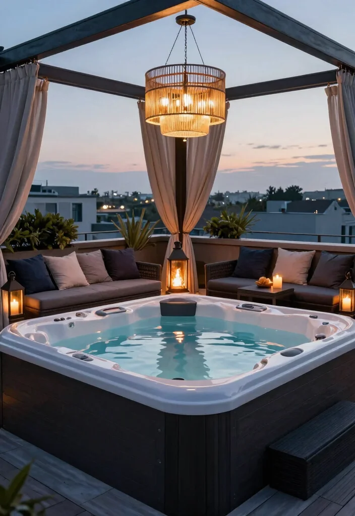 10 Luxury Roof Top Hot Tub Designs You Must See 6. Elegant Evening Escape 0