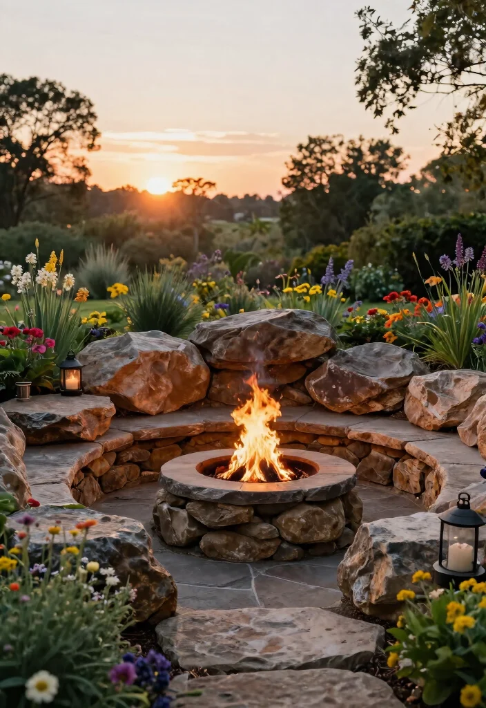 11 Authentic Boma Fire Pit Ideas for African Safari Vibes 5. Rock Fire Pit with Integrated Seating 0