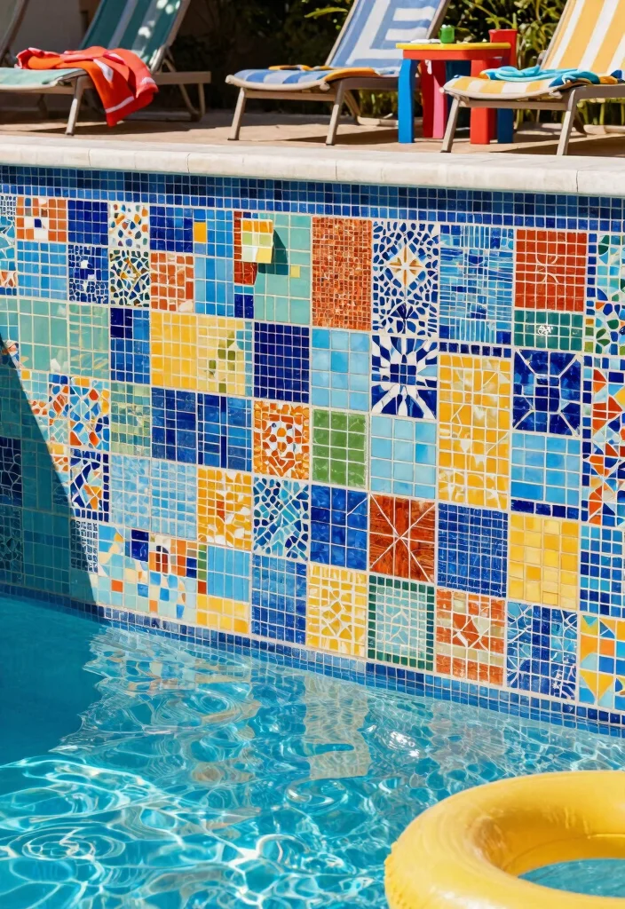 11 Beautiful Above Ground Pool Wall Ideas Wood and Metal 4. Colorful Mosaic Tiles 0