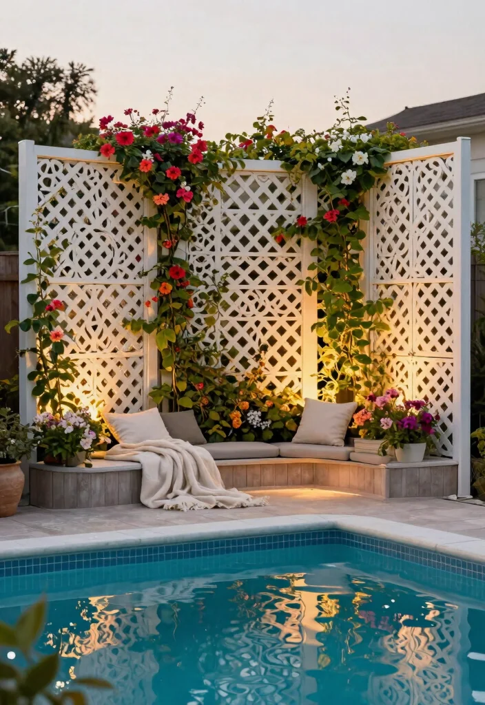 11 Beautiful Above Ground Pool Wall Ideas Wood and Metal 6. Decorative Lattice Panels 0