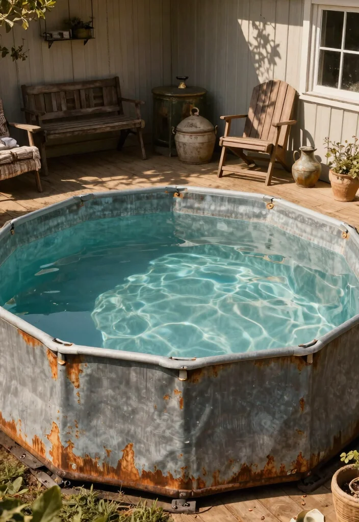 11 Beautiful Above Ground Pool Wall Ideas Wood and Metal 7. Vintage Metal Siding 0