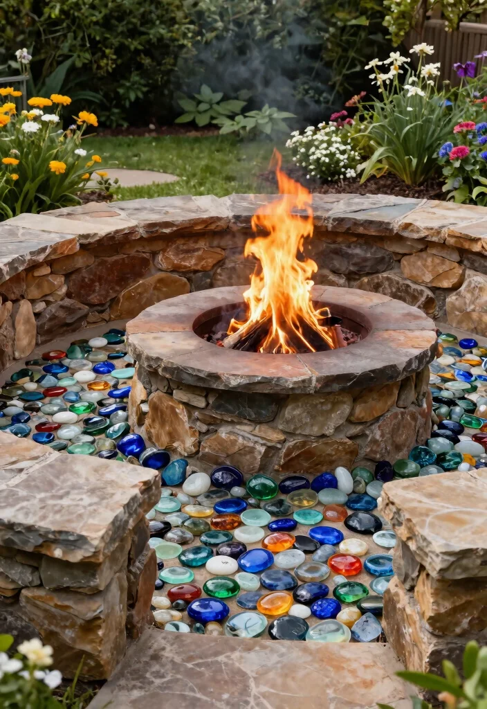 11 Beautiful Fire Pit Glass Stones Ideas Modern Glow 4. Natural Stone Mix with Glass 0