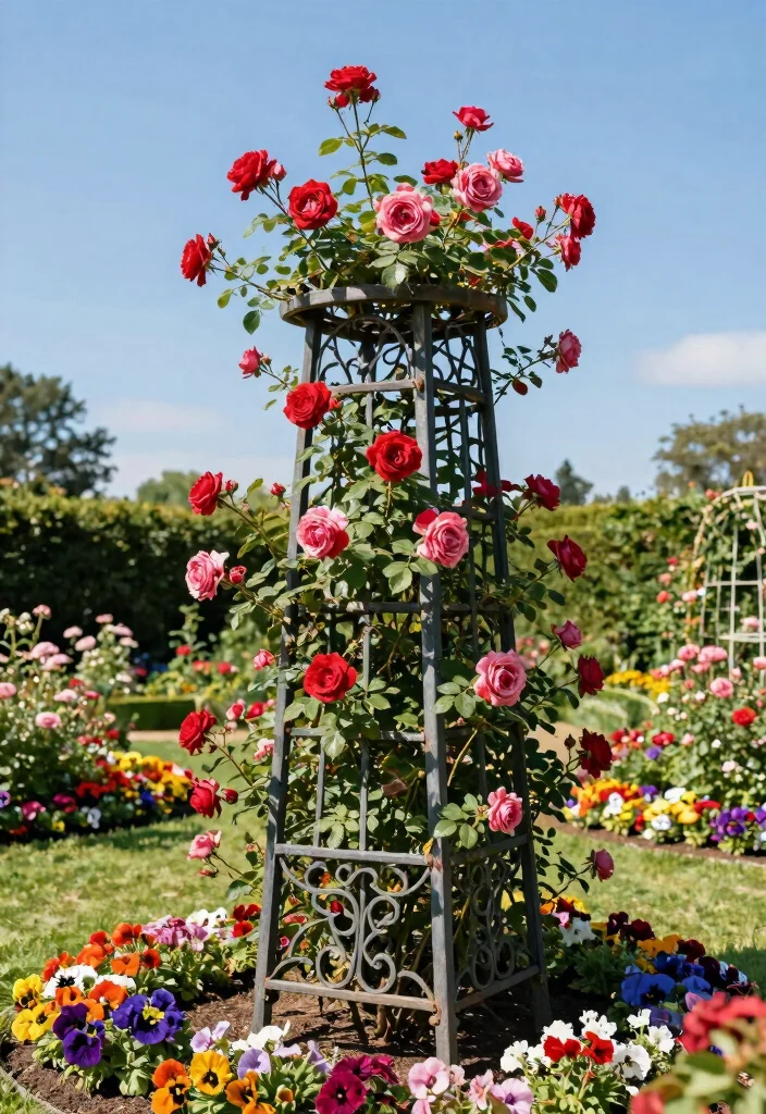 11 Beautiful Outdoor Lattice Planter Ideas for Climbing Vines 2. Elegant Metal Trellis for Climbing Roses 0