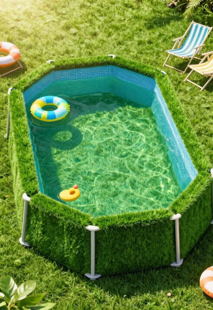 11 Clever Above Ground Pool Wrap Ideas Cheap Makeover 4. Faux Grass Wrap 0