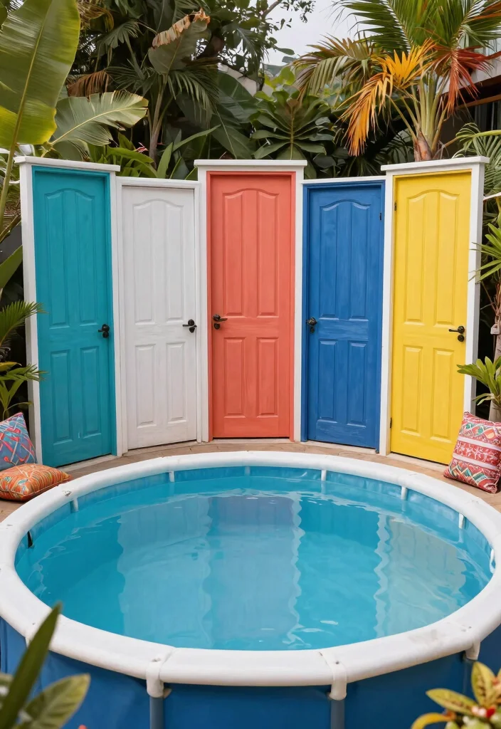 11 Clever Above Ground Pool Wrap Ideas Cheap Makeover 5. Old Doors as Surrounds 0