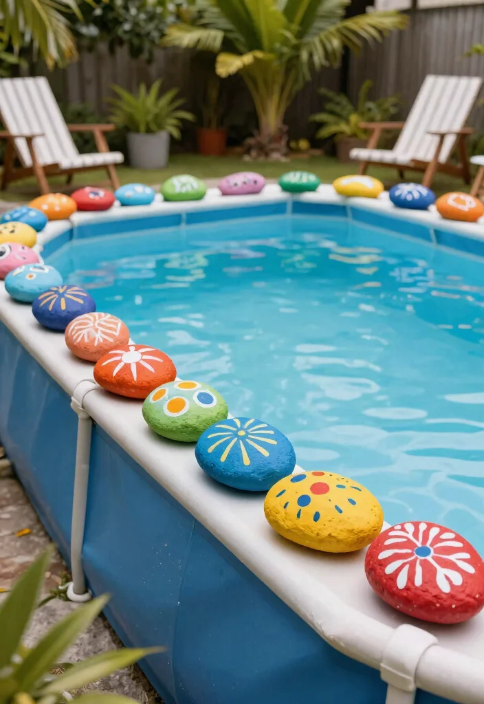 11 Clever Above Ground Pool Wrap Ideas Cheap Makeover 7. Painted Rocks and Stones 0