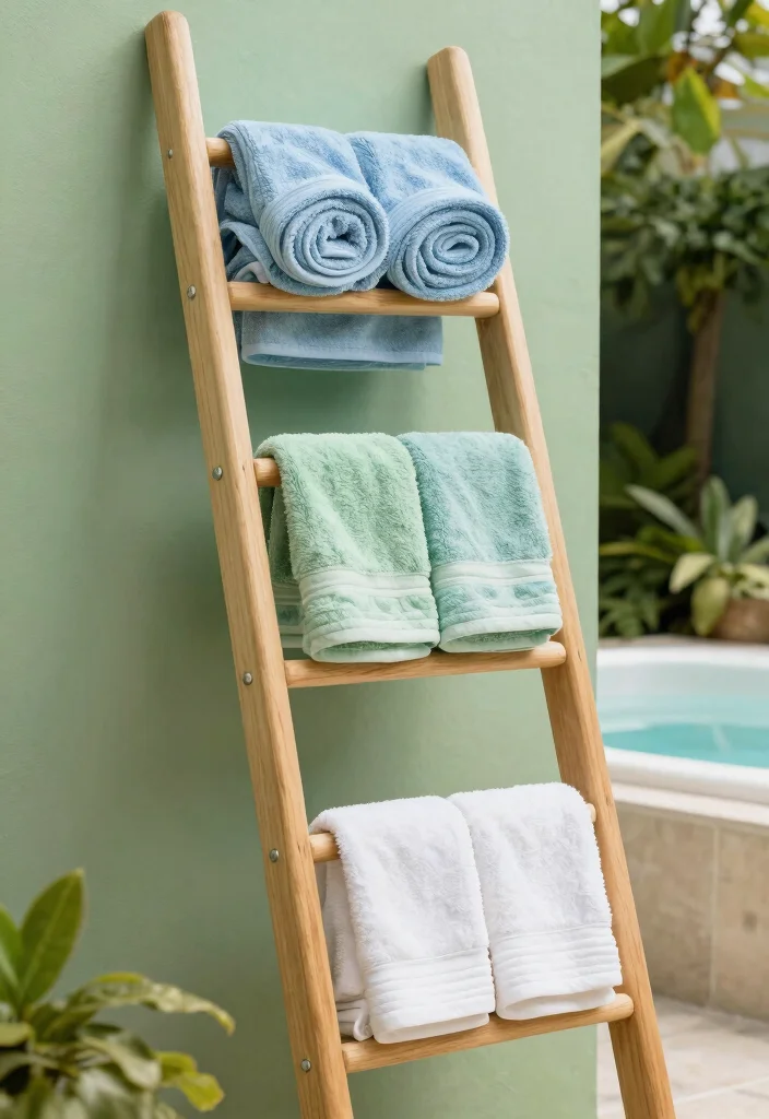 11 Clever Hot Tub Organization Ideas for Towels and Gear 1. Stylish Towel Ladder 0