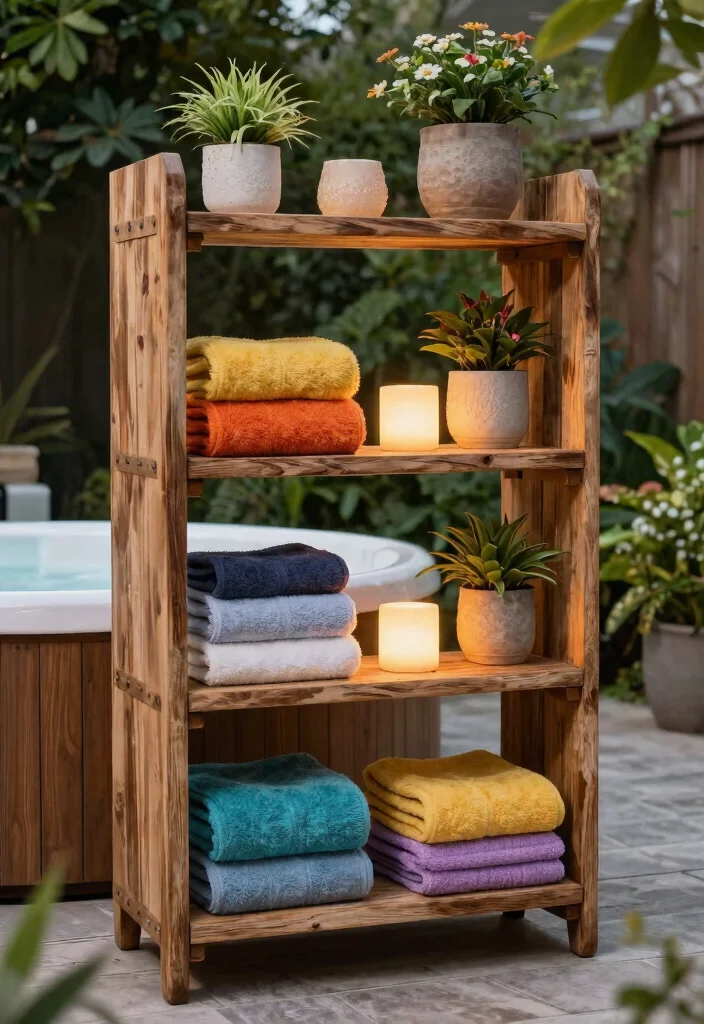 11 Clever Hot Tub Organization Ideas for Towels and Gear 5. Tiered Shelving Units 0