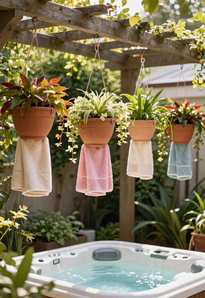 11 Clever Hot Tub Organization Ideas for Towels and Gear 7. Hanging Planters for Accessories 0