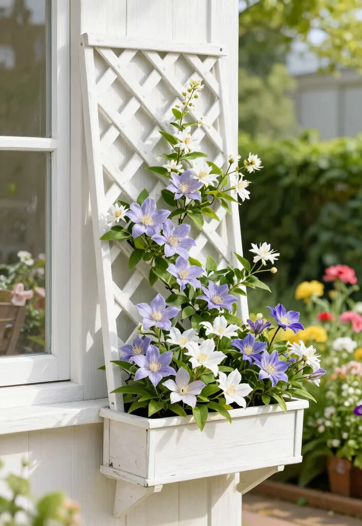11 Clever Window Box Trellis Ideas for Climbing Flowers 1. Classic Lattice Trellis 0