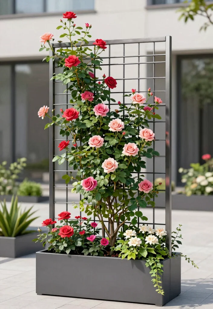 11 Clever Window Box Trellis Ideas for Climbing Flowers 3. Metal Grid Trellis 0