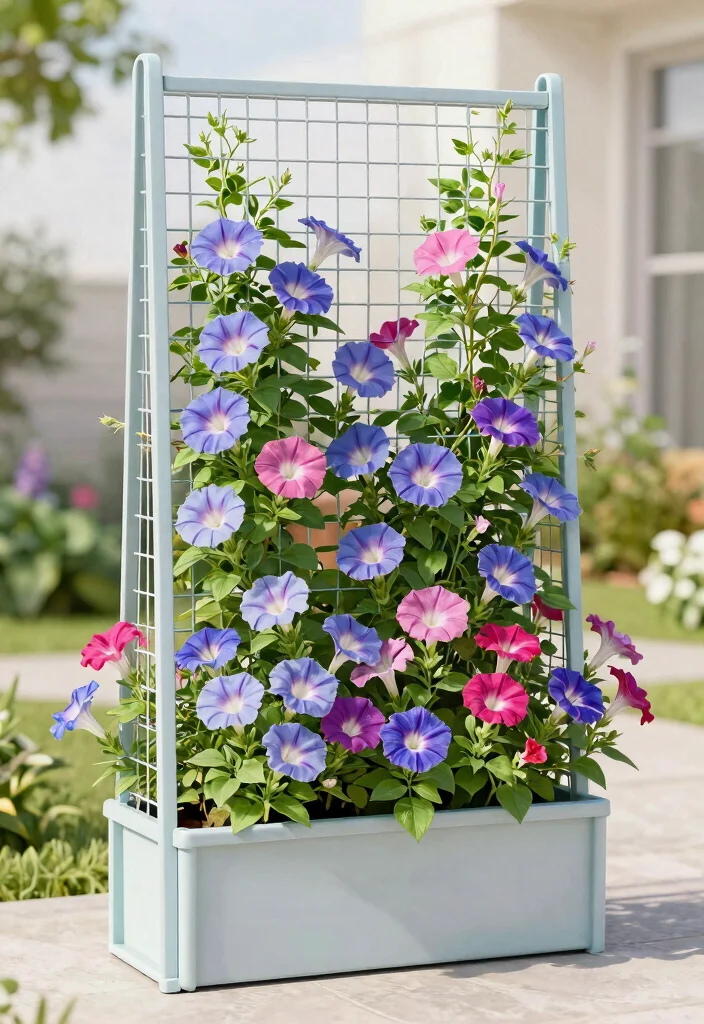 11 Clever Window Box Trellis Ideas for Climbing Flowers 4. Wire Mesh Trellis 0
