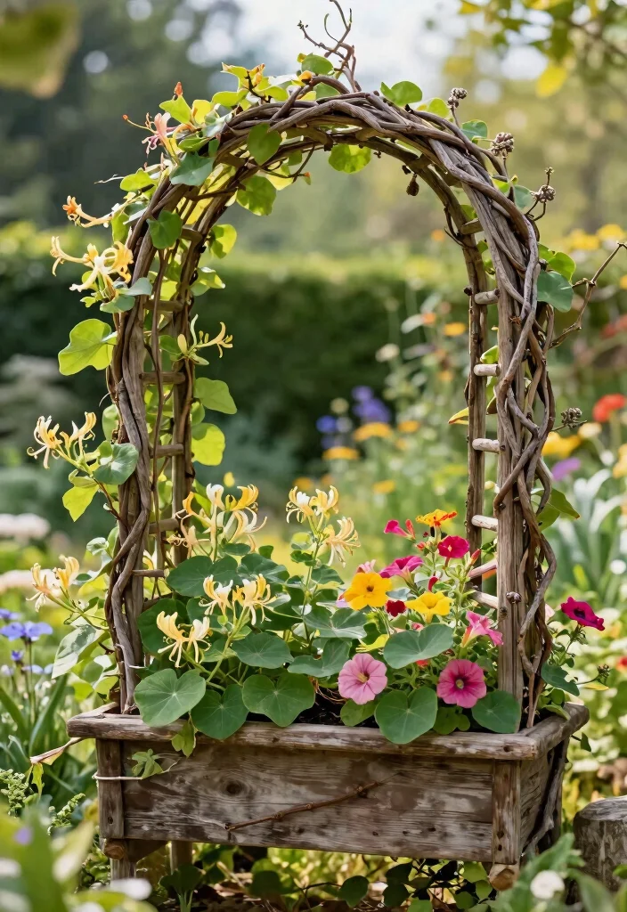 11 Clever Window Box Trellis Ideas for Climbing Flowers 7. Grapevine Style Trellis 0