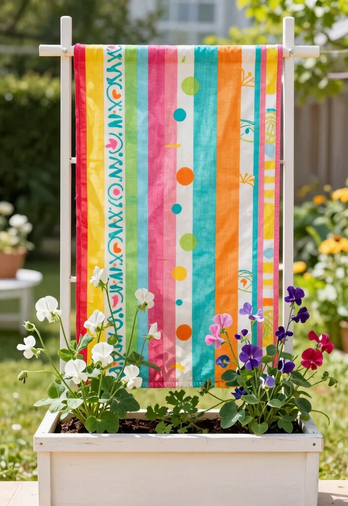 11 Clever Window Box Trellis Ideas for Climbing Flowers 8. Colorful Fabric Trellis 0