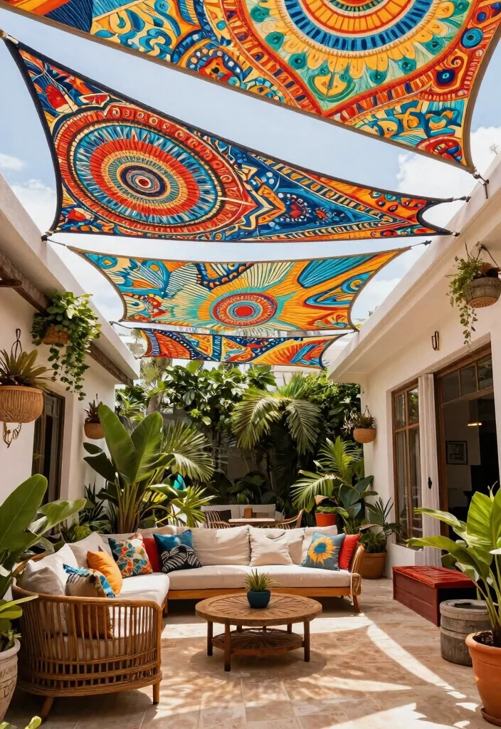 11 Contemporary Porch Awning Ideas Using Shade Sails to Transform Your Outdoor Living Space 11. Artistic Expressions with Custom Designs 0