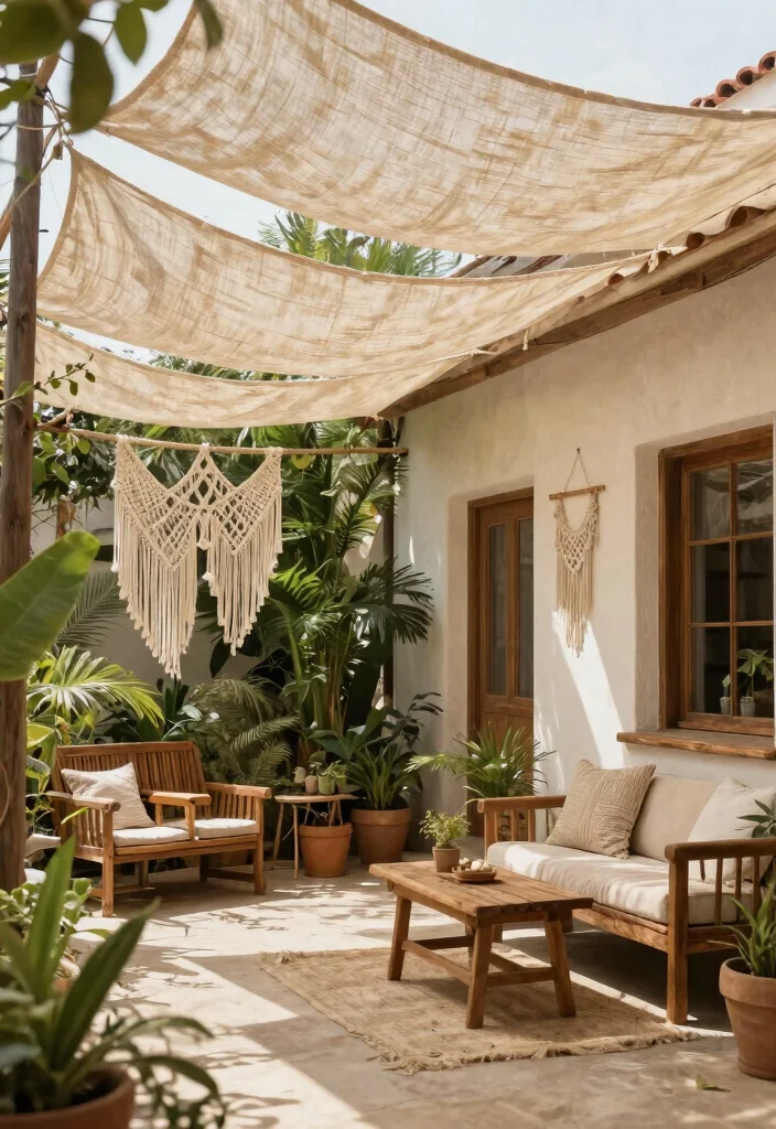 11 Contemporary Porch Awning Ideas Using Shade Sails to Transform Your Outdoor Living Space 5. Rustic Charm with Natural Fabrics 0