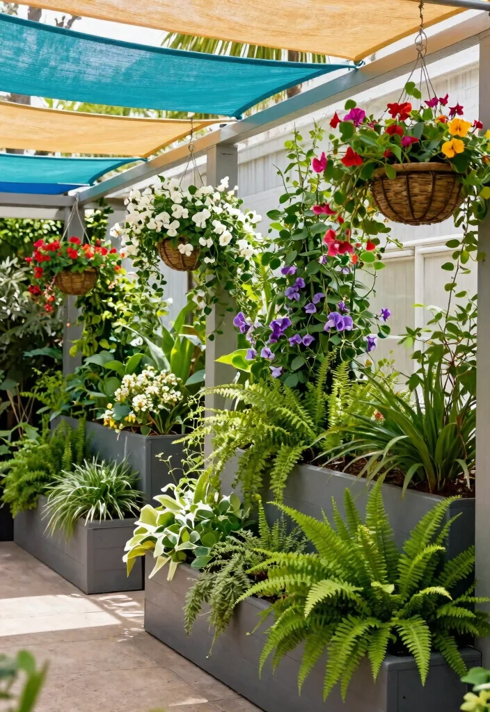 11 Contemporary Porch Awning Ideas Using Shade Sails to Transform Your Outdoor Living Space 6. Vertical Gardens beneath Shade Sails 0