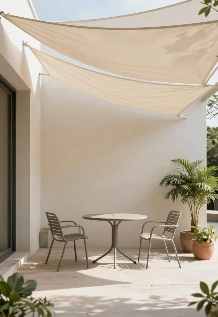 11 Contemporary Porch Awning Ideas Using Shade Sails to Transform Your Outdoor Living Space 7. Minimalistic Elegance 0