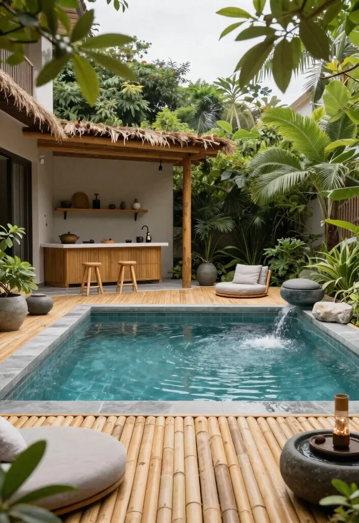 11 Dreamy Above Ground Pool Deck Ideas with Outdoor Kitchen 11. Serene Zen Retreat 0