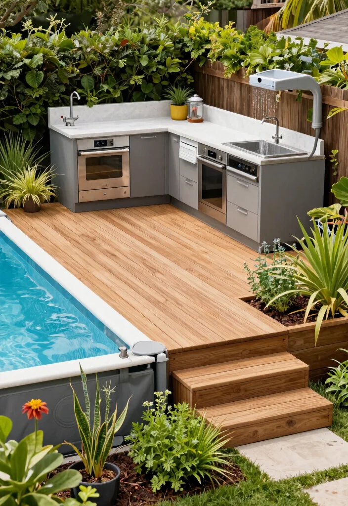 11 Dreamy Above Ground Pool Deck Ideas with Outdoor Kitchen 6. Eco Friendly Decking Solutions 0