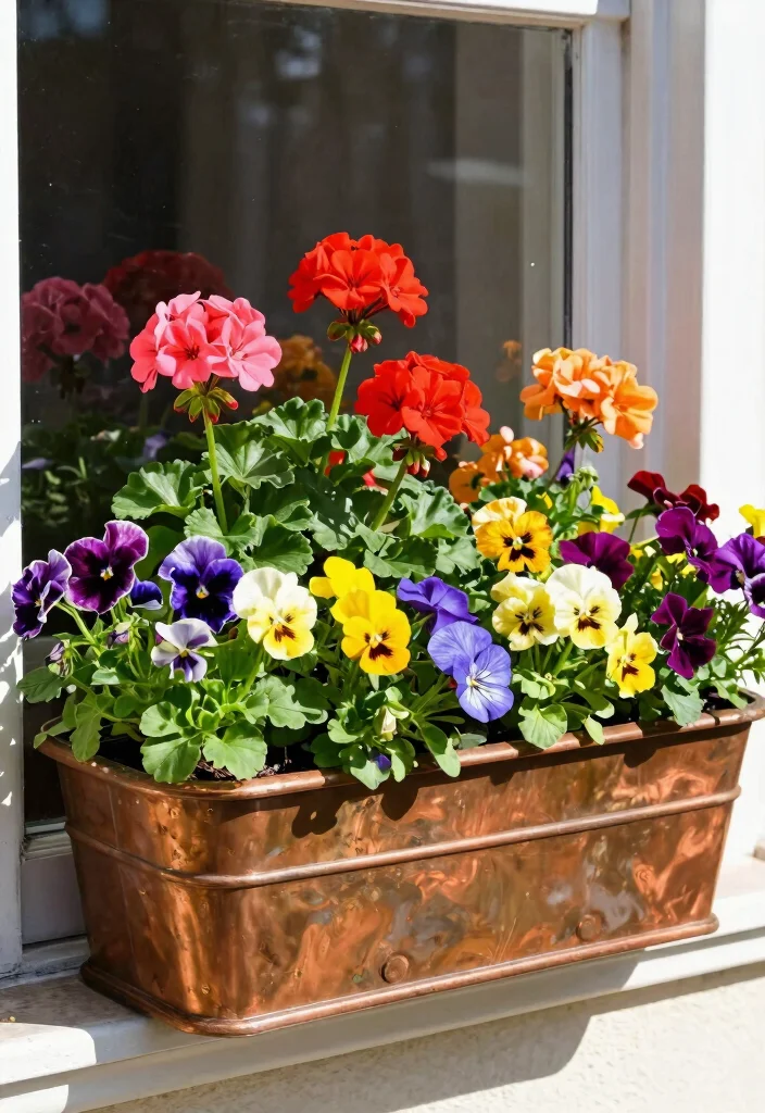 11 Elegant Copper Window Planter Ideas Ages Beautifully 1. Classic Blooms in Copper Elegance 0