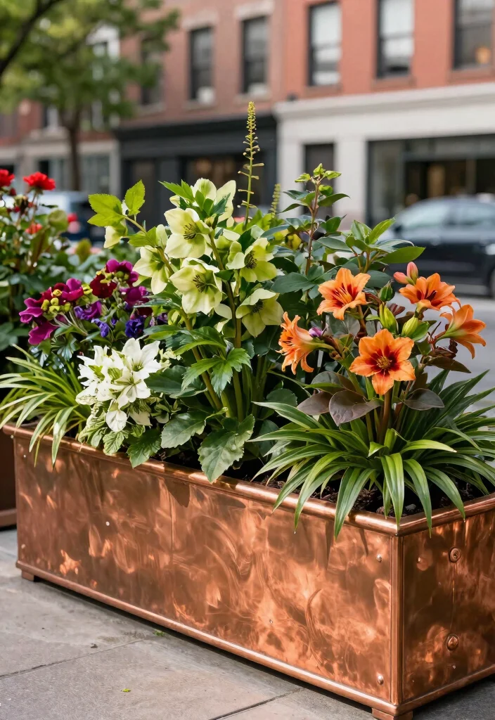 11 Elegant Copper Window Planter Ideas Ages Beautifully 11. Year Round Color with Perennials 0
