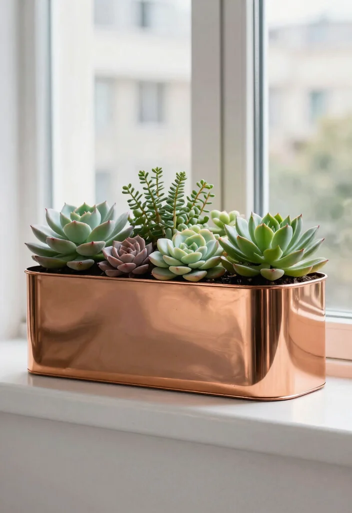 11 Elegant Copper Window Planter Ideas Ages Beautifully 2. Minimalist Succulents for a Modern Look 0
