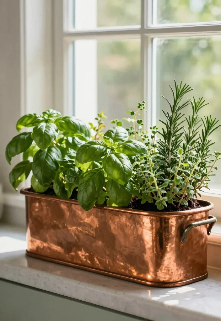 11 Elegant Copper Window Planter Ideas Ages Beautifully 3. Herbal Haven in Copper 0