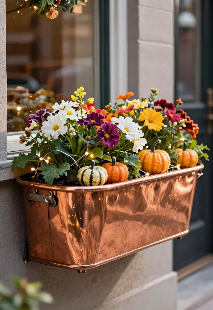 11 Elegant Copper Window Planter Ideas Ages Beautifully 4. Seasonal Decor with Festive Touch 0