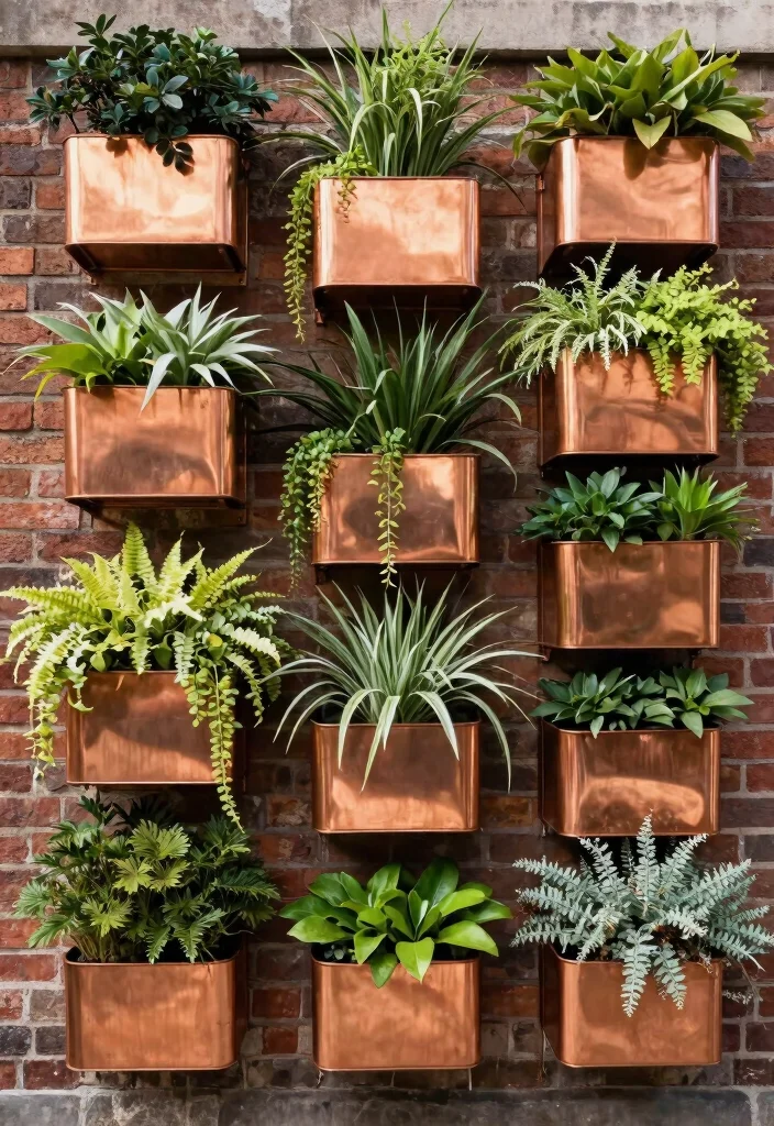 11 Elegant Copper Window Planter Ideas Ages Beautifully 5. Vertical Garden with Copper Boxes 0
