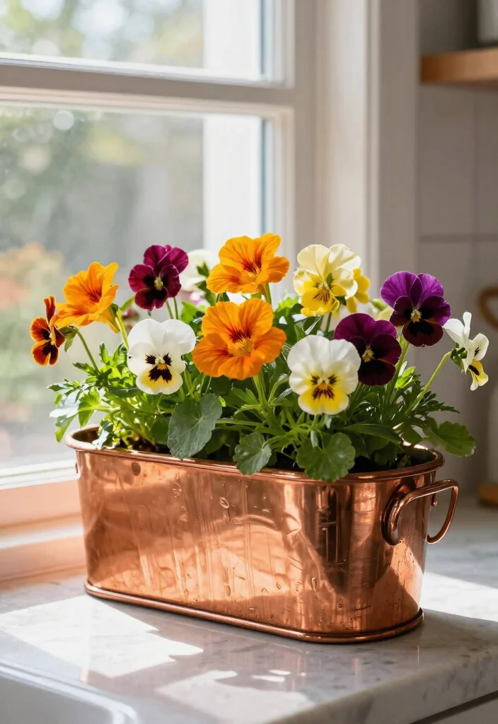 11 Elegant Copper Window Planter Ideas Ages Beautifully 7. Edible Flowers for Unique Appeal 0
