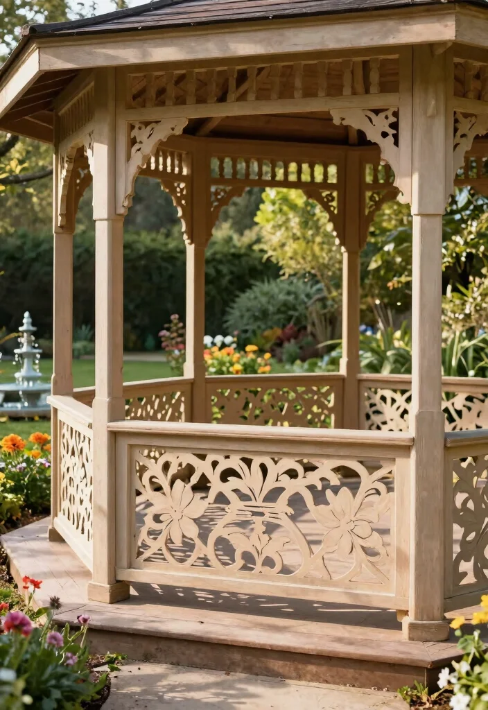 11 Elegant Gazebo Railing Ideas Custom Woodwork 5. Decorative Cut Out Railings 0