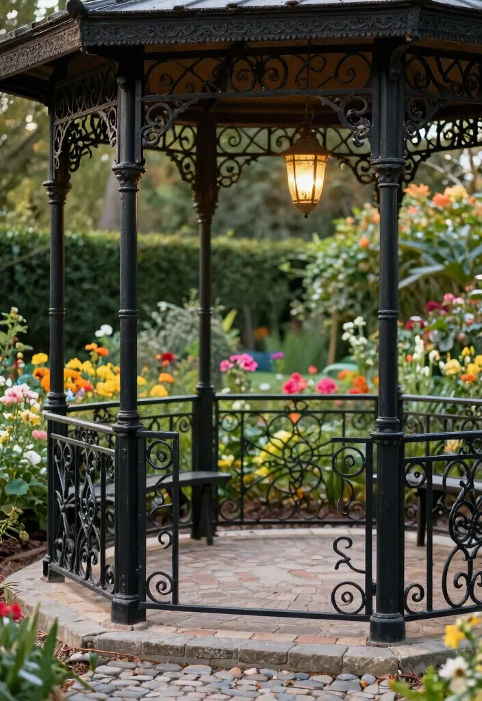 11 Elegant Gazebo Railing Ideas Custom Woodwork 7. Vintage Wrought Iron Railings 0