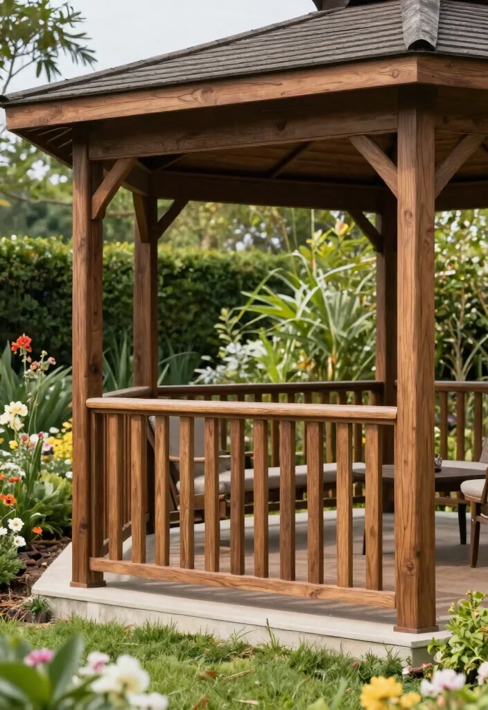 11 Elegant Gazebo Railing Ideas Custom Woodwork 9. Vertical Slat Railings 0
