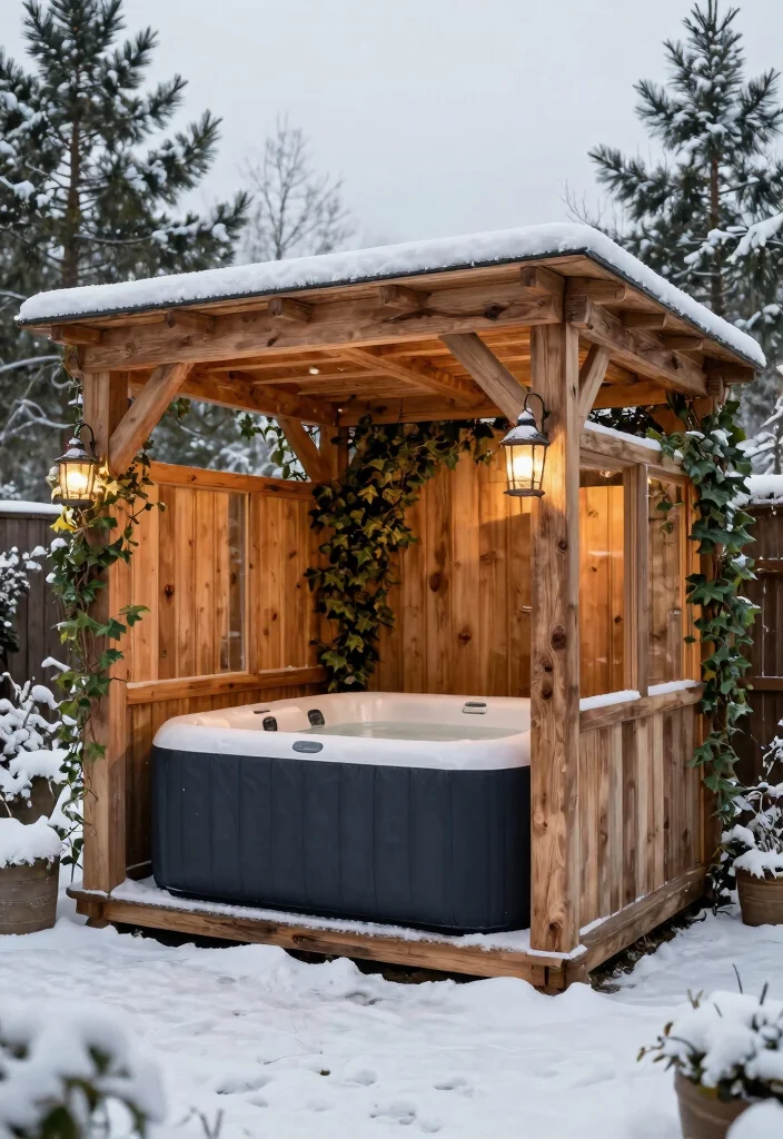 11 Genius Inflatable Hot Tub Shed Ideas for Winter Protection 1. Rustic Wooden Frame Enclosure 0