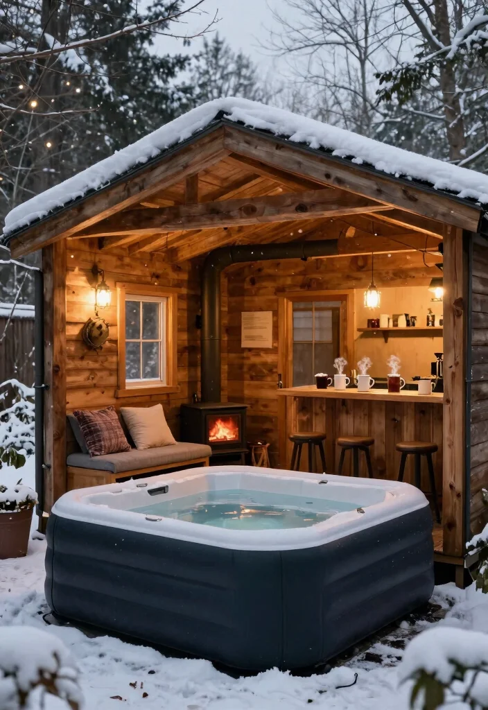 11 Genius Inflatable Hot Tub Shed Ideas for Winter Protection 6. Cozy Cabin Retreat 0