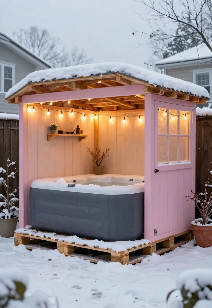 11 Genius Inflatable Hot Tub Shed Ideas for Winter Protection 7. DIY Pallet Shed 0
