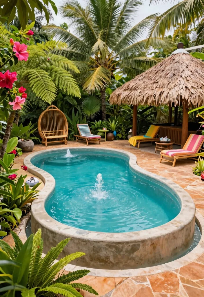 11 Modern Above Ground Concrete Pool Ideas Built to Last 2. Tropical Vibes with Concrete Pools 0