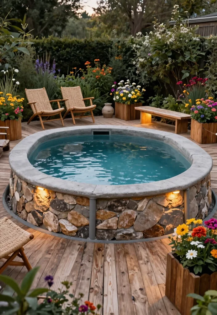 11 Modern Above Ground Concrete Pool Ideas Built to Last 3. Rustic Charm with Natural Stone Accents 0
