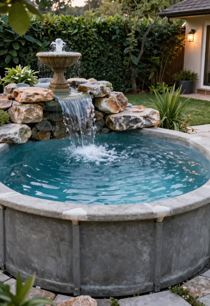 11 Modern Above Ground Concrete Pool Ideas Built to Last 6. Integrating Water Features for Serenity 0