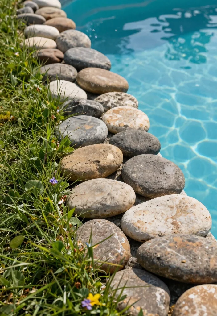 11 Natural Pool Edging Concepts Above Ground with Stone 1. Rustic River Rock Border 0