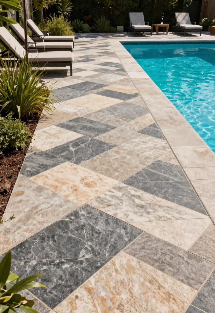 11 Natural Pool Edging Concepts Above Ground with Stone 10. Geometric Stone Pavers 0