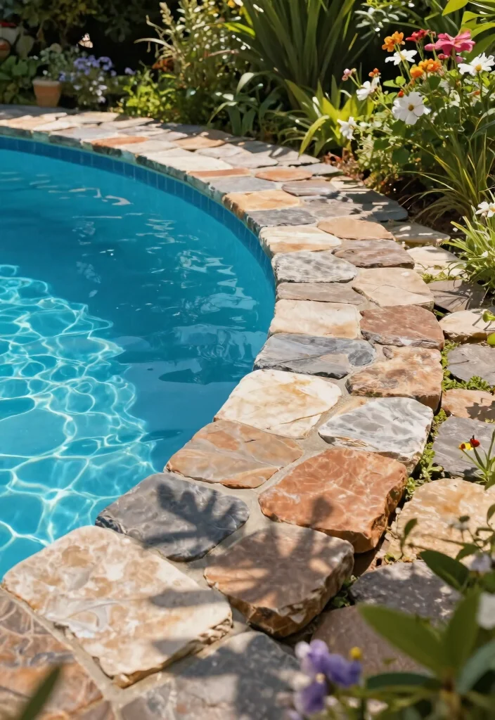 11 Natural Pool Edging Concepts Above Ground with Stone 2. Flagstone Elegance 0