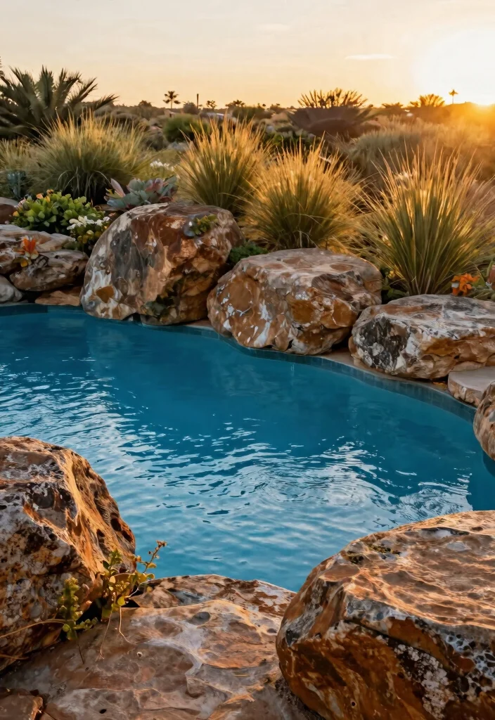 11 Natural Pool Edging Concepts Above Ground with Stone 3. Boulder Cluster Edging 0