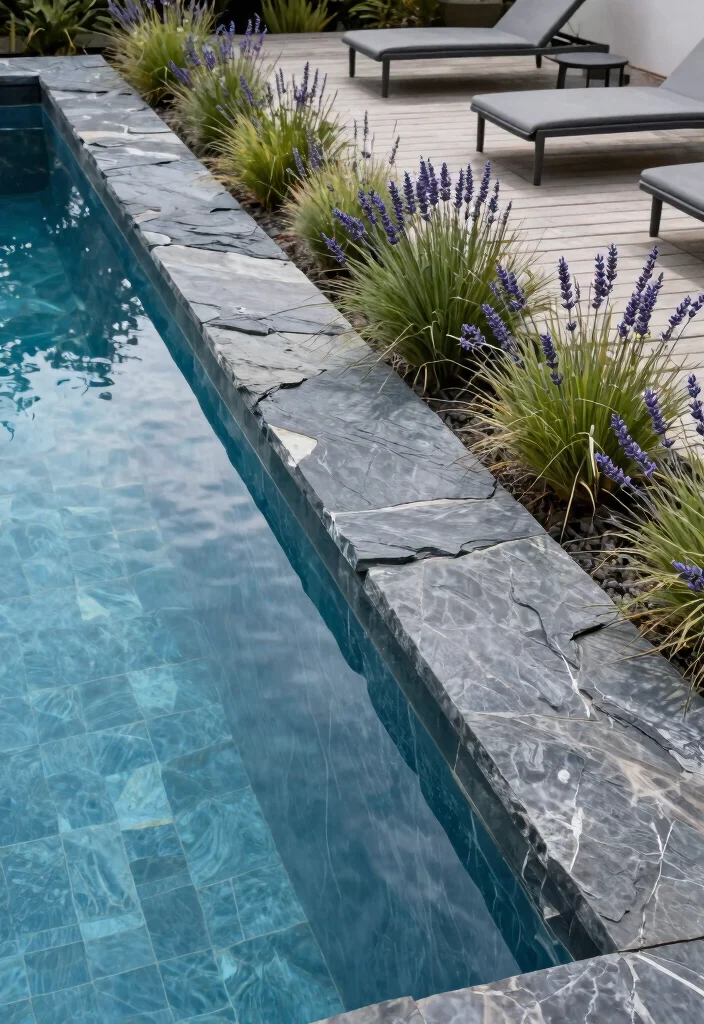 11 Natural Pool Edging Concepts Above Ground with Stone 6. Slate Stone Borders 0