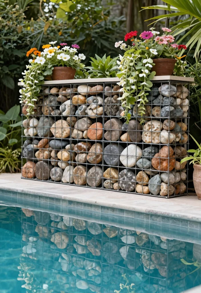11 Natural Pool Edging Concepts Above Ground with Stone 9. Gabion Wall Edging 0