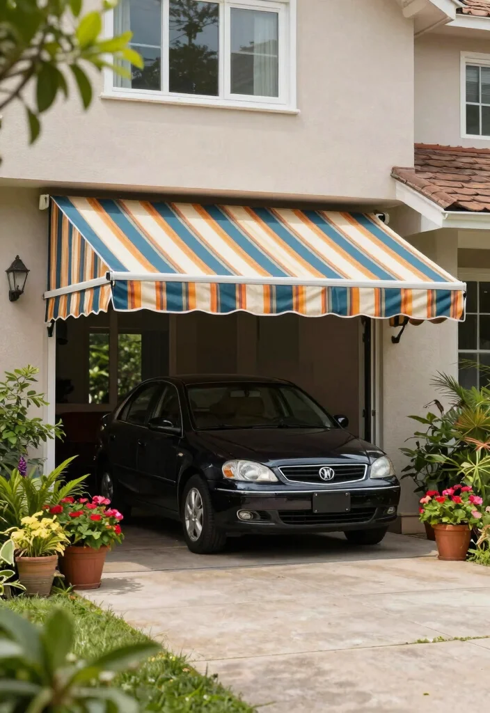 11 Practical Driveway Awning Ideas to Protect Your Car 1. Retractable Canopy Awnings 0